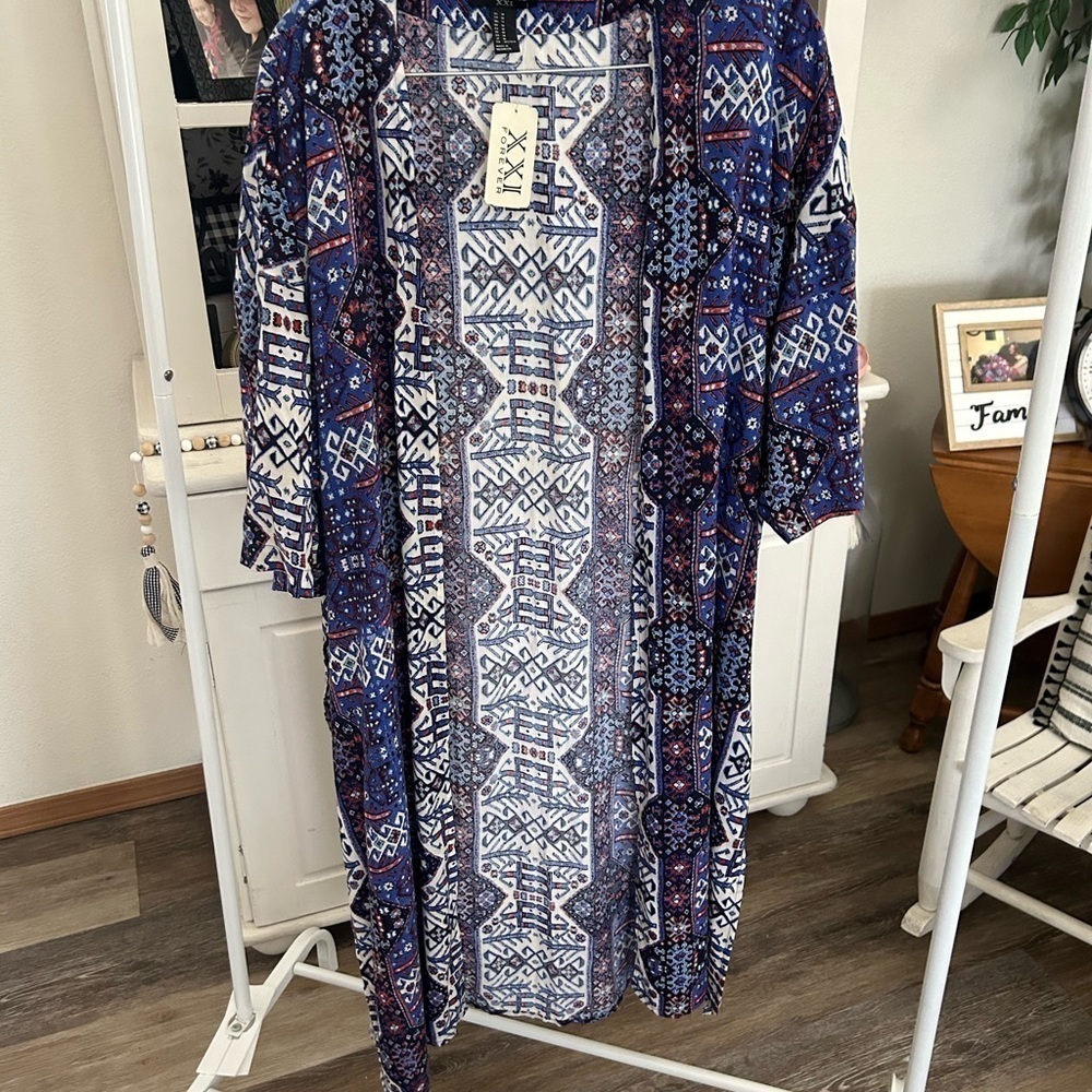 NWT medium bohemian long line open front kimono sides slits - Picture 5 of 7